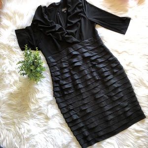 ADRIANNA PAPELL Occasion, Black Fluted Tiered gown